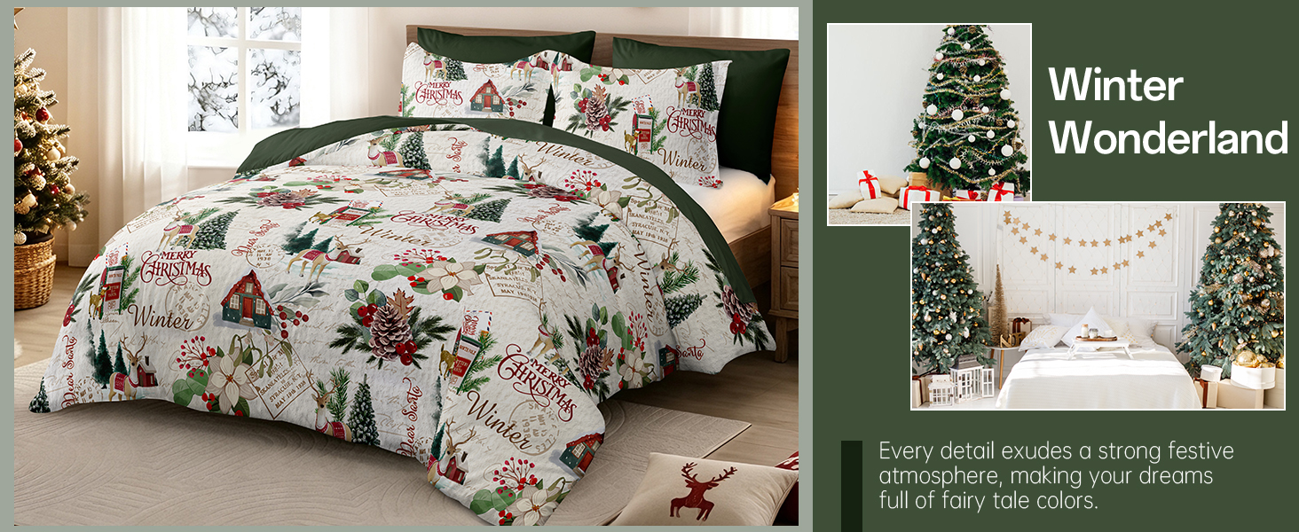 Комплект зимової постільної білизни WONGS BEDDING з новорічним принтом (Ялинка), мікрофібра, 2 предмети: підковдра 135x200 см та наволочка 80x80 см