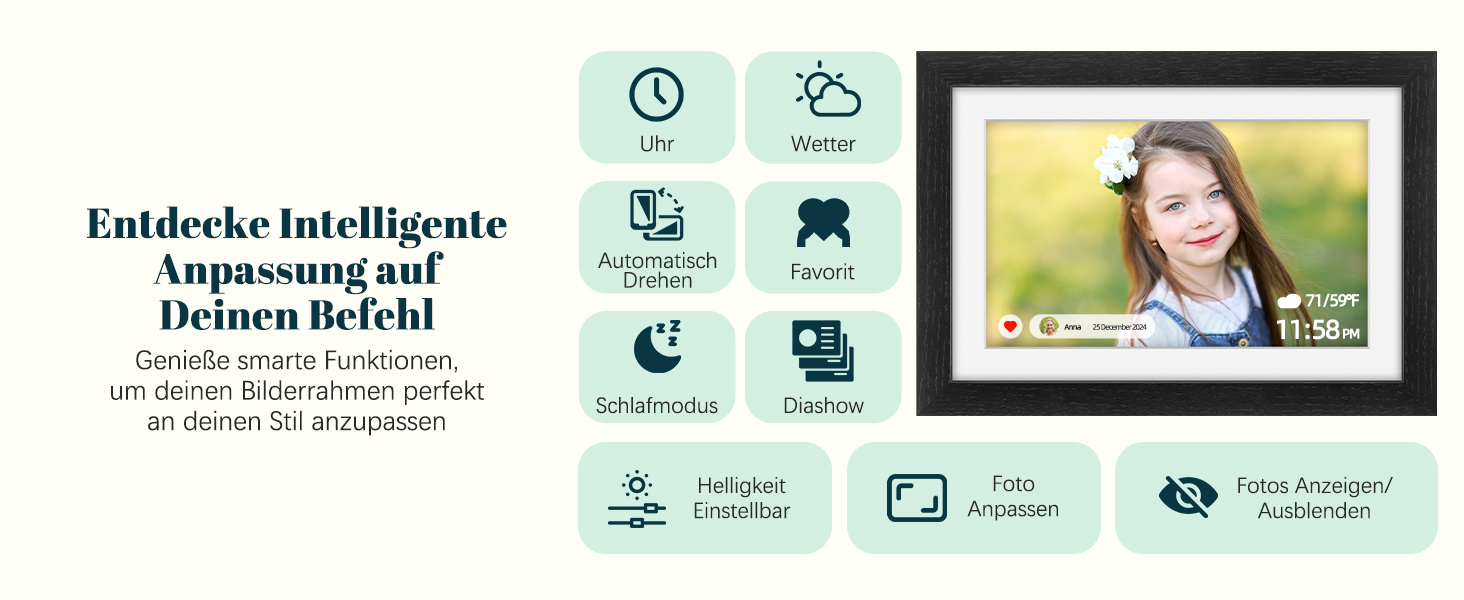 Цифровий фоторамка Eptusmey 10.1 дюйма з Wi-Fi, корпус з дуба, 32GB, IPS Touchscreen, підтримка Uhale APP, для подарунків, білий дуб
