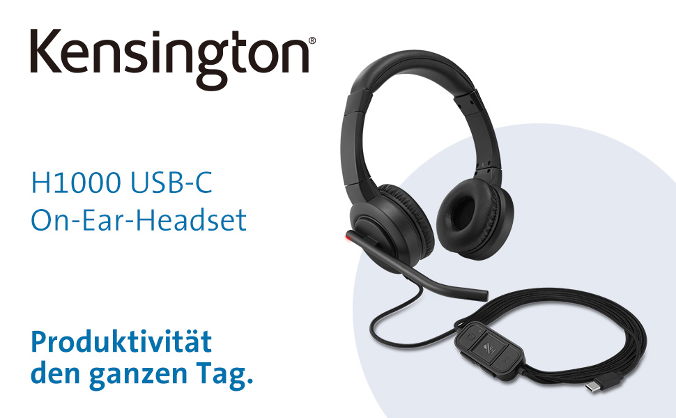 Накладні Bluetooth-навушники Kensington H3000, без шумозаглушення, USB-C, з мікрофоном, чохол для перенесення