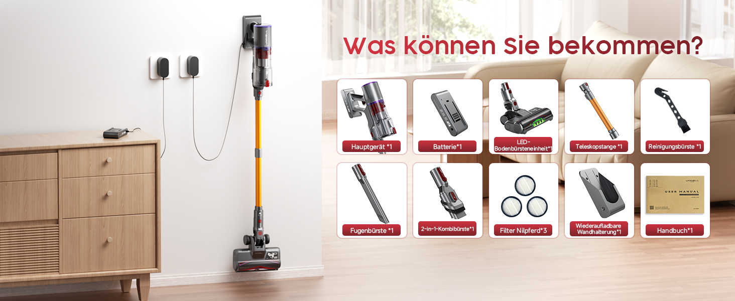 Бездротовий акумуляторний пилосос UNINELL HOME 50000Pa, 580W, 70 хвилин, LED-дисплей, антизаплутана щітка, для твердих поверхонь, килимів, шерсті тварин