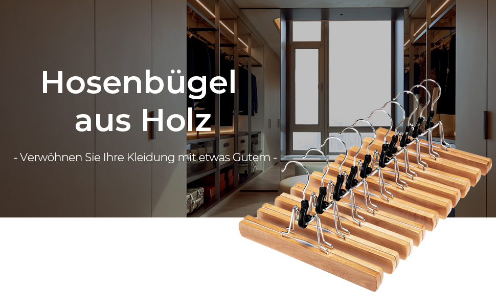 Дерев'яні вішалки для штанів та одягу House Day: 25 вішалок для спідниць, 11 для штанів, білі, з кліпсами, 360° обертання, 35,5 см (натуральне дерево)