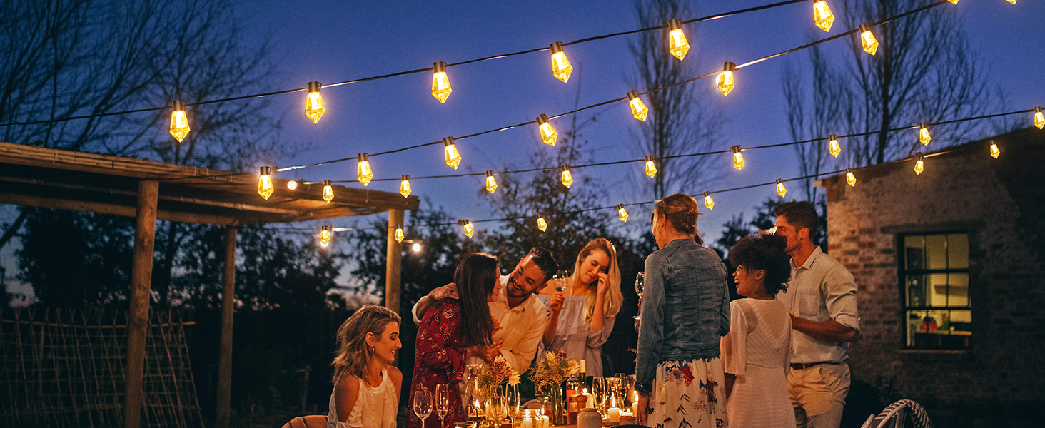 Ланцюжок прикрас для саду на батарейках G30, 9м, 20 LED, тепле світло, з пультом, таймером, димеруванням, IP64, для саду, Різдва, балкону, бістро