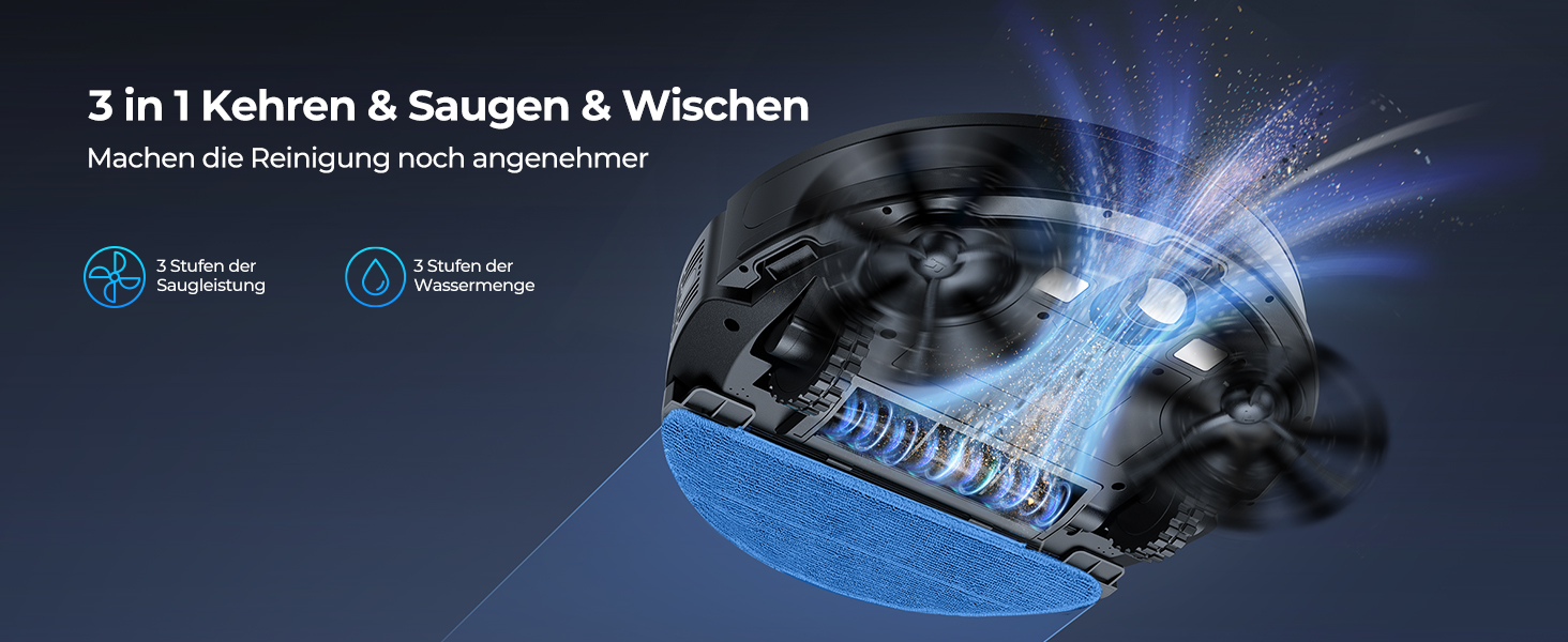 Робот-пилосос Laresar Clean з функцією миття підлоги, станція самоочищення L6 Nex, навігація LiDAR, 3л контейнер, до 180 хв роботи, 3-в-1 (прибирання, миття, пилосос), для видалення шерсті тварин, чорний