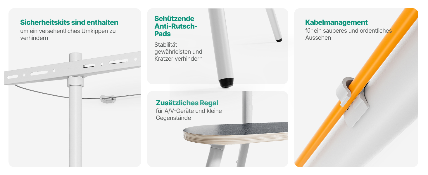 Настінна кріплення для телевізора 43-65 дюймів (LCD, LED, OLED) до 35 кг, регульована висота та поворотна, дерев'яна стійка з дерев'яним підносом, VESA 400x400 мм (білий глянц)