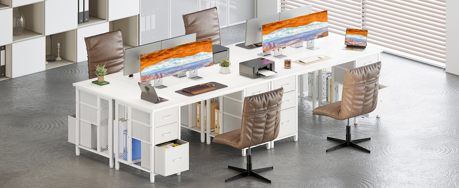 Комп'ютерний стіл Coleshome з 6 шухлядами, 160x52 см, білий для дому та офісу