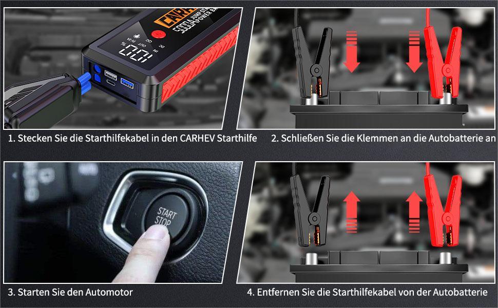 Powerbank для авто Starthilfe 5000A: зарядний пристрій, бустер, 12V, 8.0L бензин/дизель, USB, LED ліхтарик