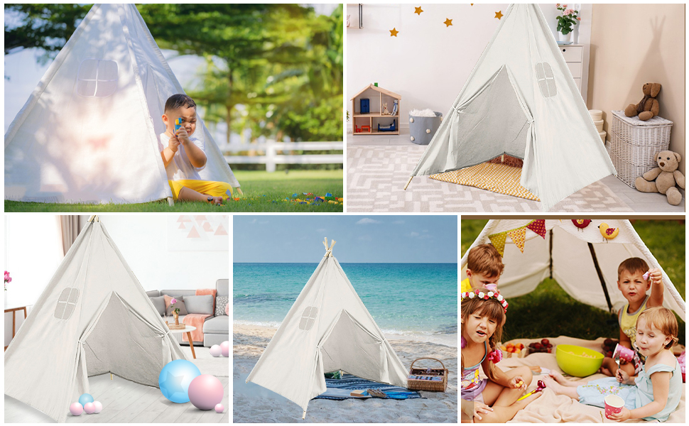 Camiraft Тipi намет для дітей сірого кольору, класичний індійський намет-іграшка для хлопчиків та дівчаток, бавовняний намет-іграшка з сумкою, складаний дитячий домік для гри в приміщенні та на вулиці