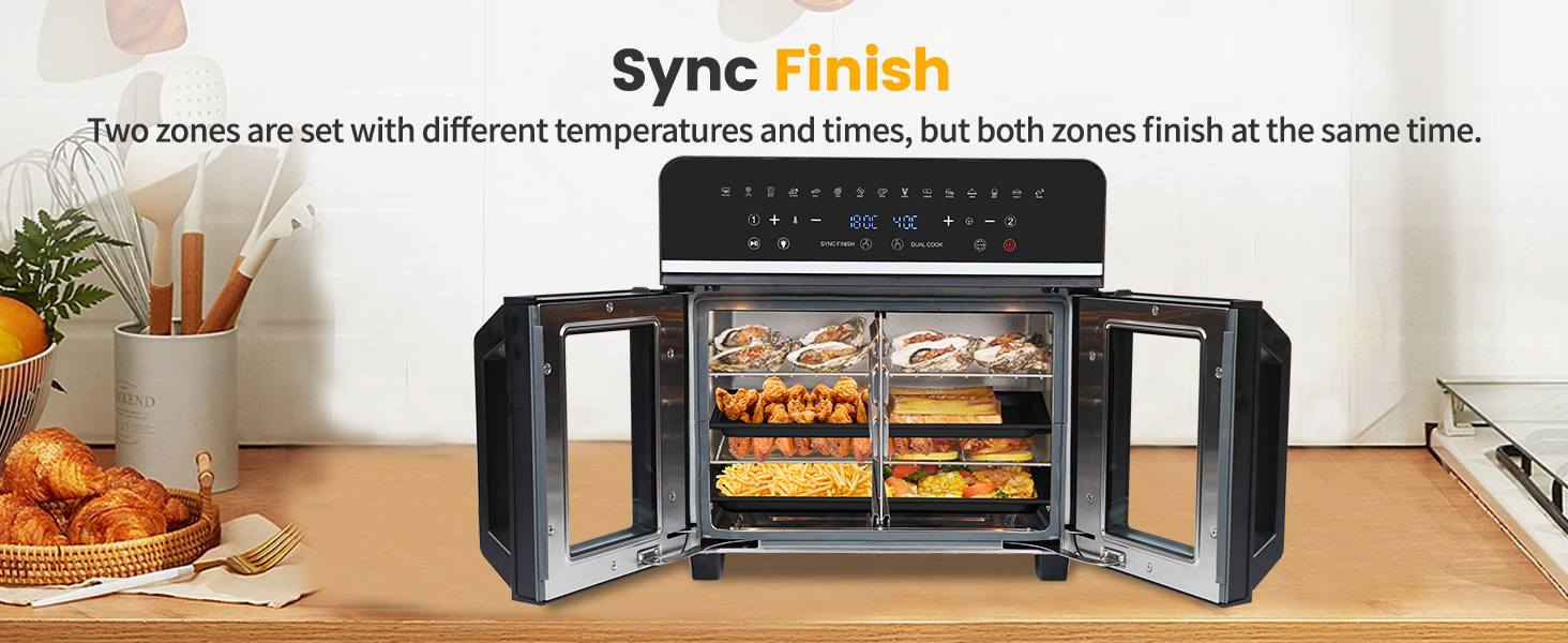 Фритюрниця-мініпіч Air Fryer Emphsism Dual Zone XXL з LED-сенсорним екраном, 1800W, 15 програм, з рецептами та 11 аксесуарами