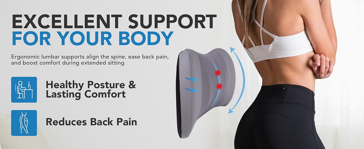 Подушка для підтримки попереку, Memory Foam, для зменшення болю в спині, для авто, офісу, інвалідного візка (Сірий)