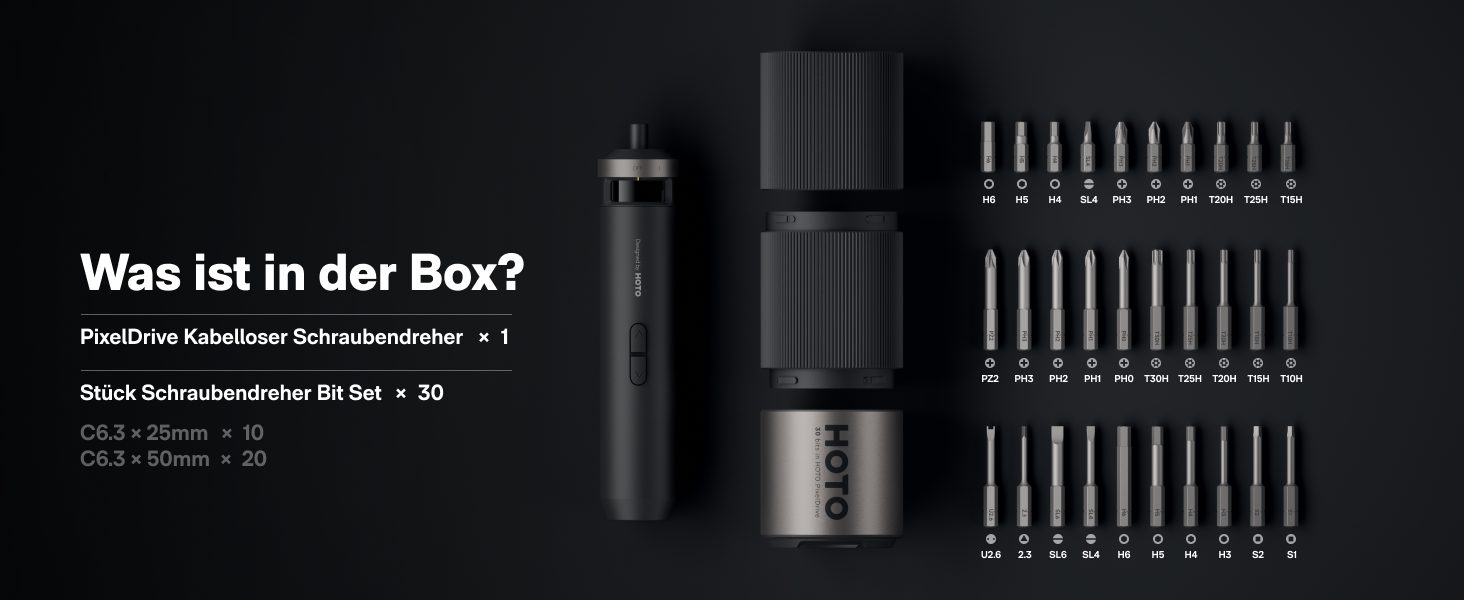 HOTO PixelDrive Електричний Шуруповерт з Дисплеєм, 6 Режимів, 0.5-6 Нм, 30 Біт, USB-C, для Електроніки та Дому