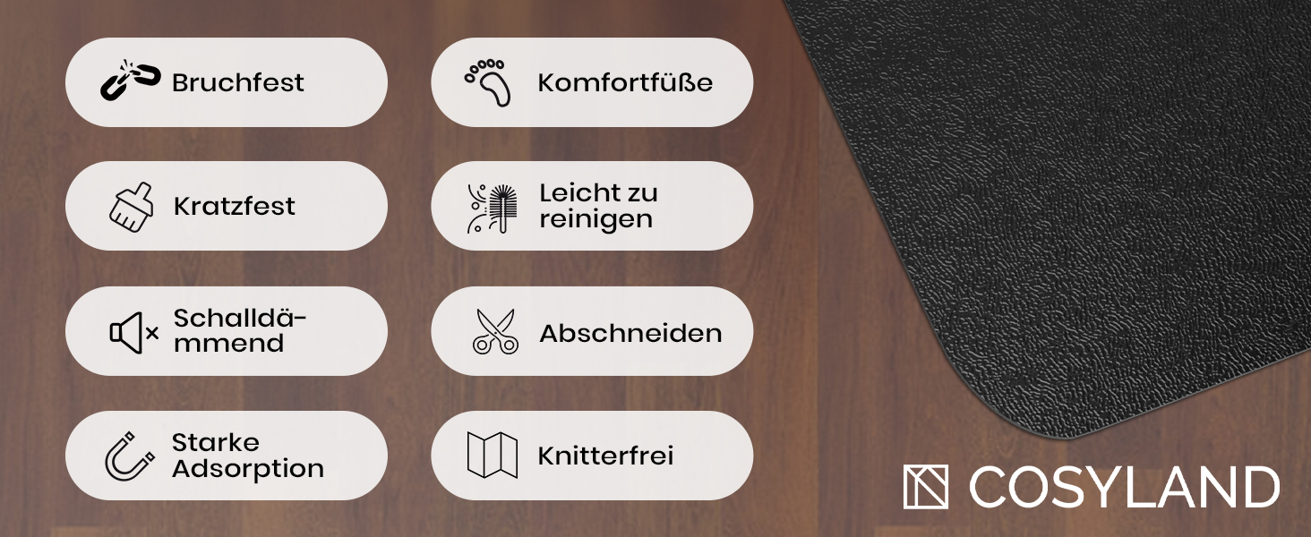 Килимок під офісний стілець COSYLAND, 120 x 150 см. Захист для підлоги, антиковзаючі, легко миються. Підходить для твердих підлог, ламінату, паркету (Чорний)