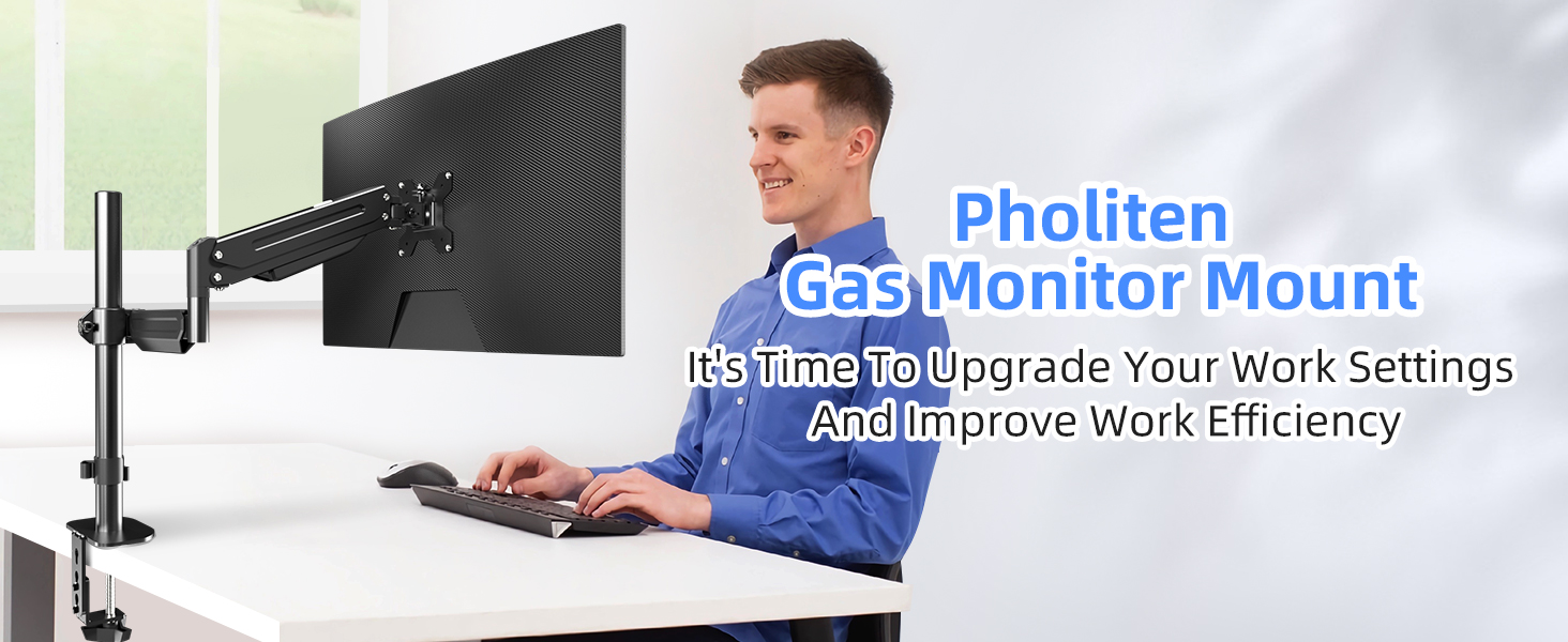 Кріплення для монітора Pholiten 13-32 дюйми, газліфт, VESA 75/100, 360° оберт, нахил, для LCD/LED екранів