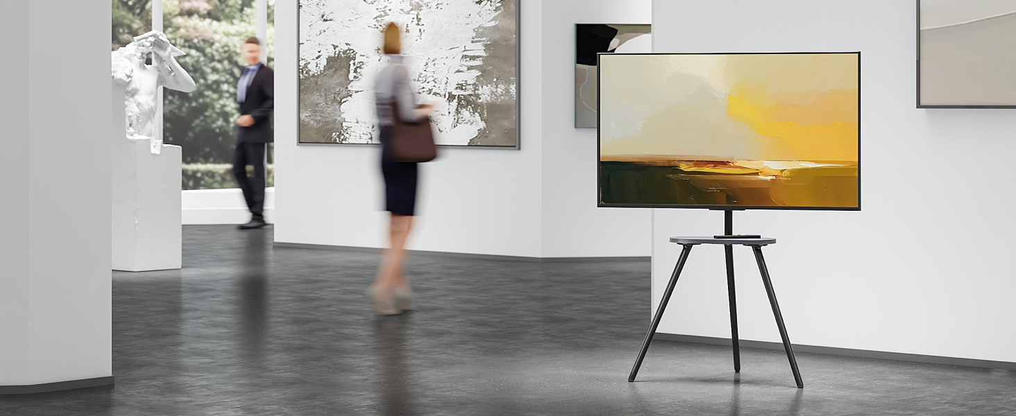 Підставка для телевізора 43-65 дюймів (LCD, LED, OLED) до 35 кг, регульована по висоті та поворотна, дерев'яна, з підносом, VESA 400x400 мм, чорний кований метал