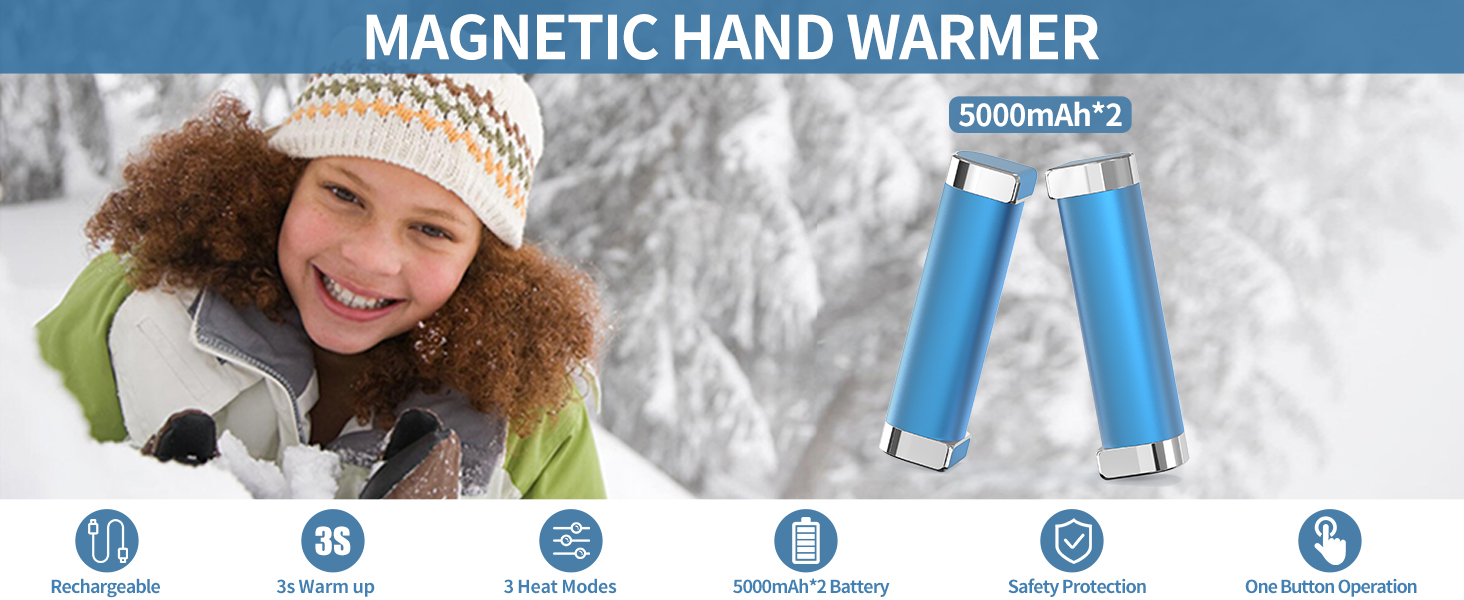 Електричні грілки для рук 5000mAh (2 шт.) - багаторазові, для дітей та дорослих, для активного відпочинку, зимовий подарунок, блакитні