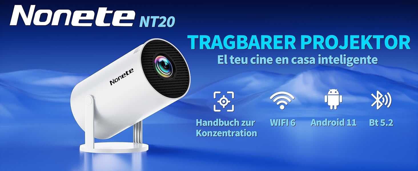 Beamer 4K проєктор: Full HD 1080P, WiFi 6, Bluetooth 5.2, Android, портативний, поворотний 270°, авто-корекція Keystone, для PC/HDMI/USB, з мишкою та пультом, білий