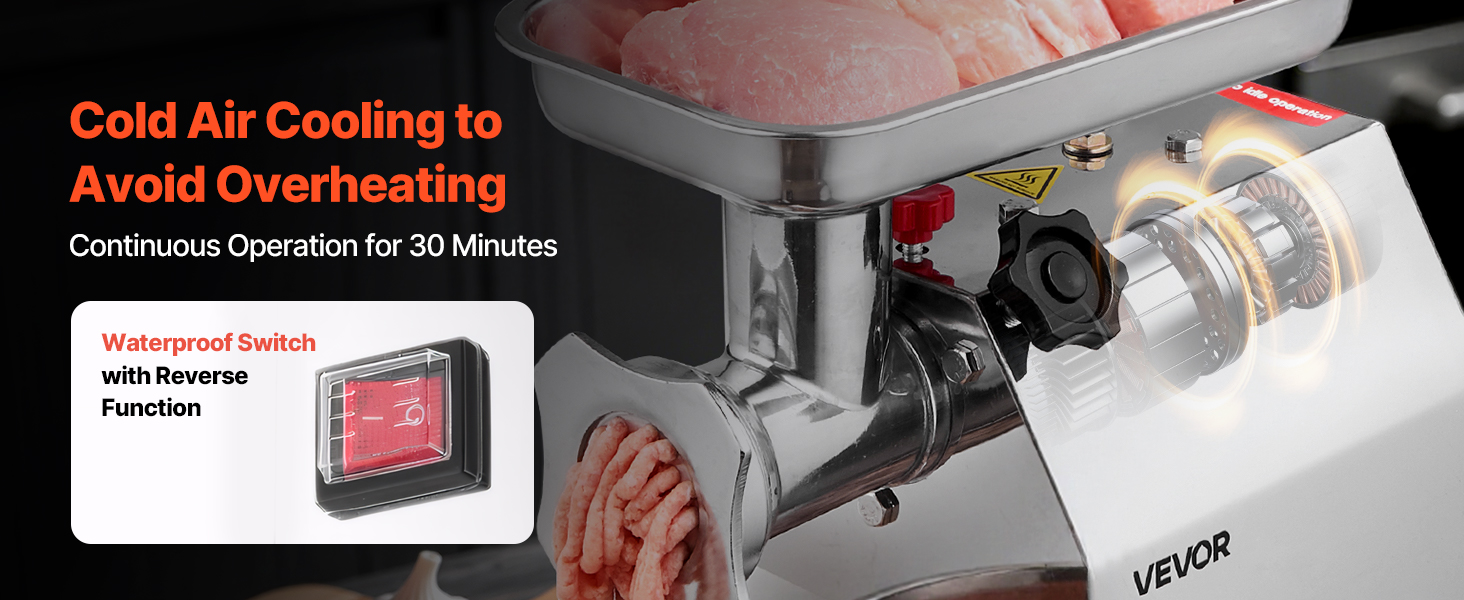 Електрична м'ясоподрібнювач VEVOR, 850 Вт, 3.2 кг/хв, з лезом та диском, для кухні та ресторану