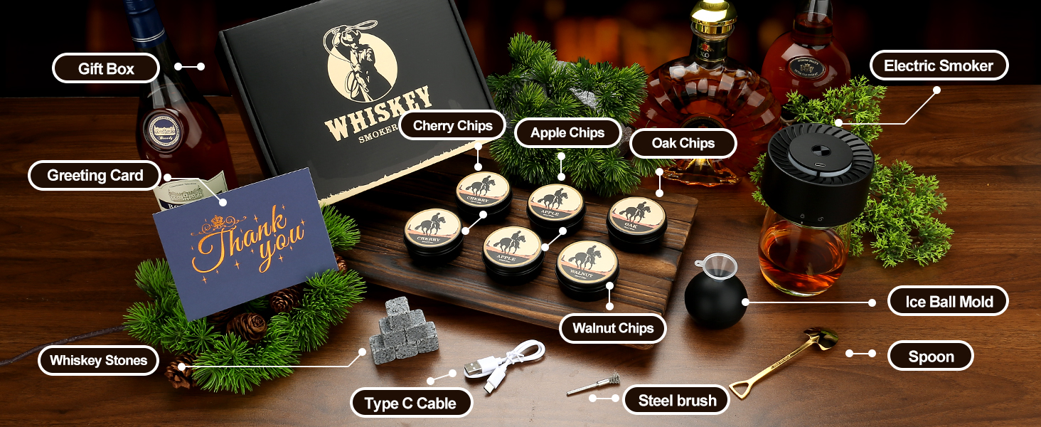 Електричний набір для димлення віскі - Saturn, з 6 дерев'яними чіпсами та каменями, форма кулі, акумулятор, для бурбону, коктейлів, подарунок для чоловіка