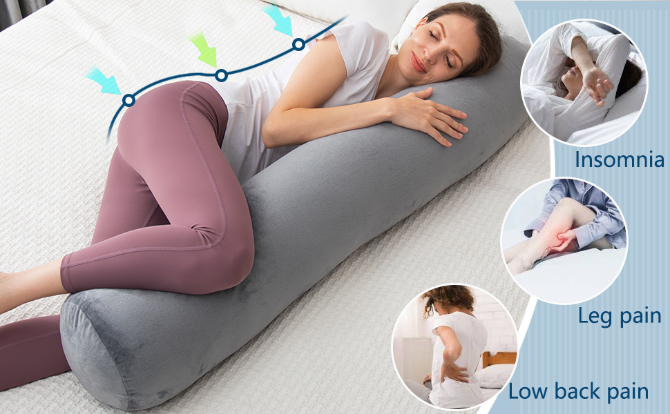 Подушка для сну на весь тіло AS AWESLING з ефектом пам'яті (Memory Foam), 90 x 20 см, бордова, з чохлом — для дорослих та тих, хто спить на боці