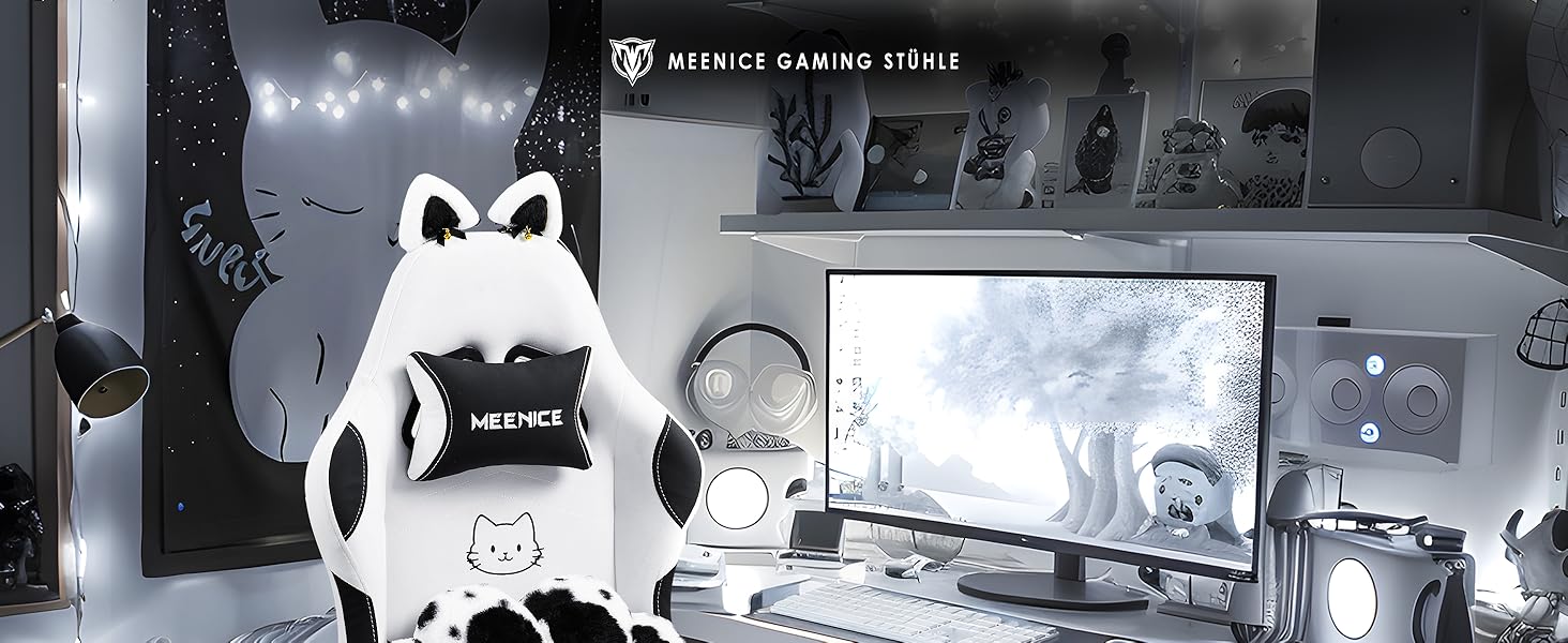 Ігровий крісло MEENICE Kitty з підголівником у вигляді вушок, рожеве, для дітей та дорослих, до 200 кг, з підставкою для ніг