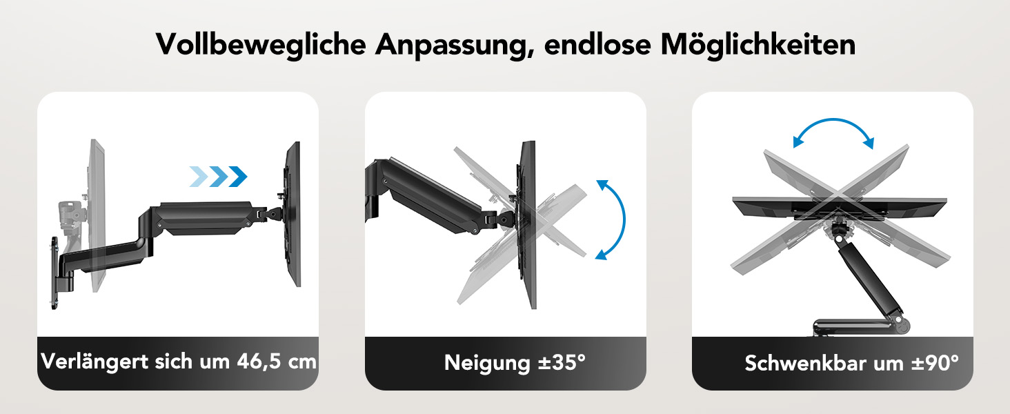 Кріплення для монітора HUANUO, 17-35 дюймів, LED/LCD/TV, VESA 75/100/200mm, регульоване, поворотне, з газовою пружиною