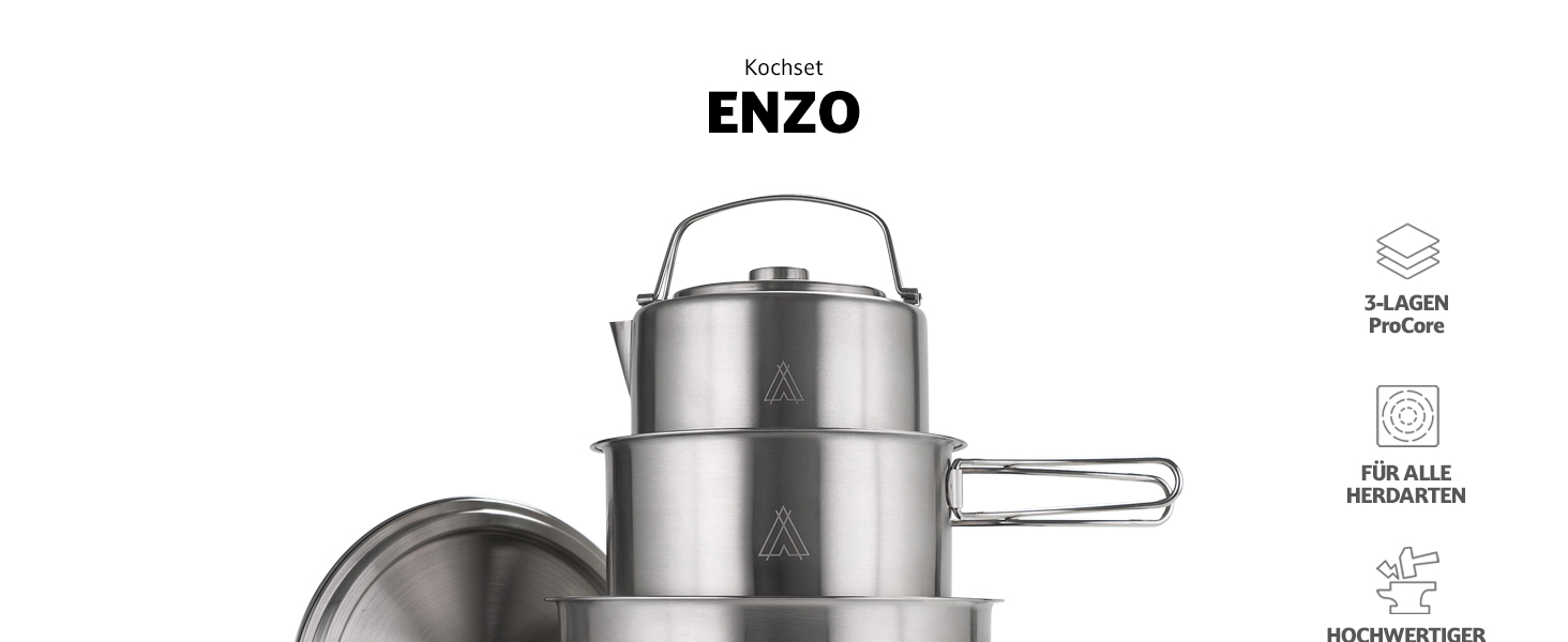Набір кухонного посуду Campo Libre Enzo I з нержавіючої сталі для кемпінгу | 6 або 6-ти частинний | Індукційний | Посуд для кемпінгу