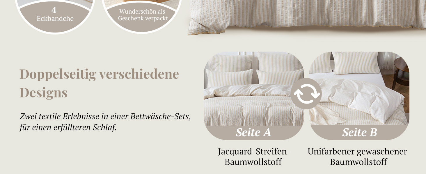 Набір постільної білизни SOULFUL 200x200, бавовна, смужка, жаккард, бавовна преміум-якість, сертифікат Öko-Tex 100, джинсовий блакитний (льон-сірий & білий), 2 шт. 40x80 см