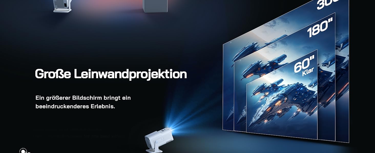 WOLFANG Міні проєктор 4K з Netflix, 26000 люмен, WiFi 6, Smart, 50% Zoom, 180° обертання, сумісний з TV Stick, iOS, Android, PC, PS5, HDMI, AV