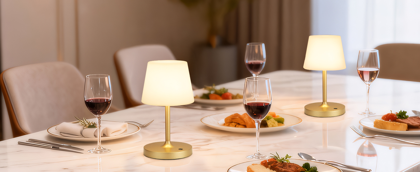 LED настільна лампа бездротова, торшер з сенсорним керуванням, лампа на акумуляторі з регулюванням яскравості та функцією пам'яті, для спальні, кафе, вулиці (золота)