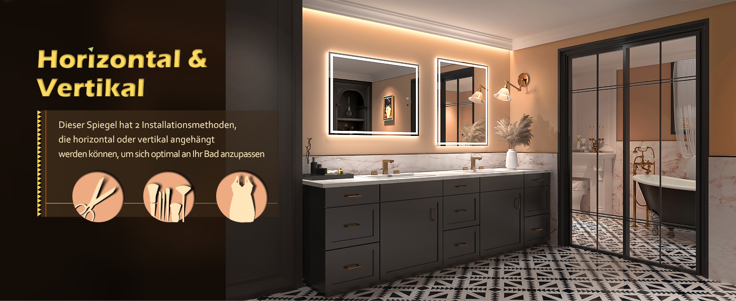 Дзеркало з LED-підсвічуванням та сенсором, з Bluetooth, регульоване освітлення, протитуманне, водонепроникне IP44, для ванної кімнати, 50 x 70 см