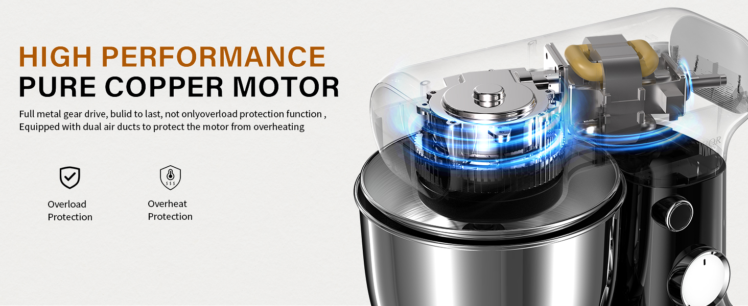 Кухонна машина з місткістю 2.5L та 3L, 10 швидкостей, 1500W, з міксером, шнеком для тіста та скребком, для дому та щоденного приготування (чорний)