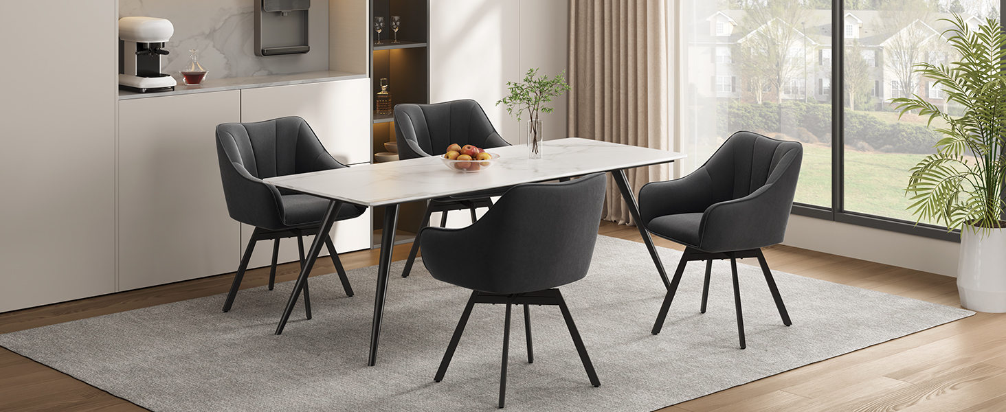 Крісло Yaheetech для кухні/їдальні/вітальні, обертається на 360°, з підлокітниками та металевими ніжками, темно-сірий, комплект з 4 шт.