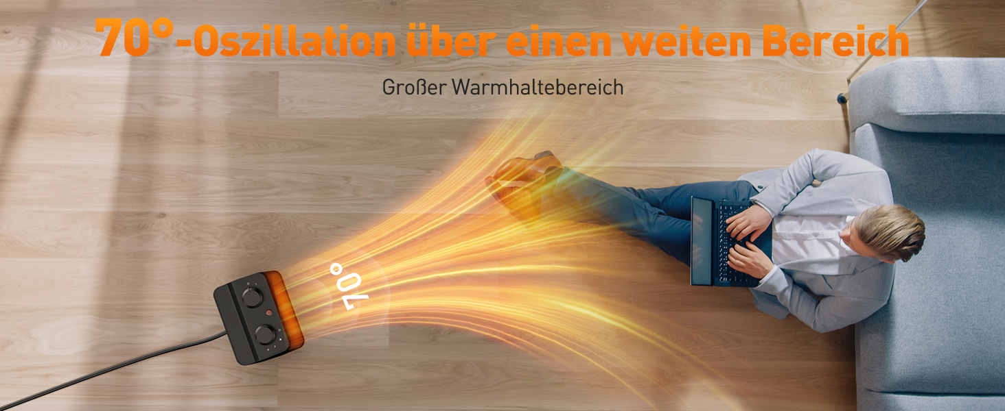 Електричний обігрівач з керамічним нагрівачем, 1500 Вт, 3 режими, осциляція 70°, захист від перекидання, тихий обігрівач для офісу, вітальні, спальні