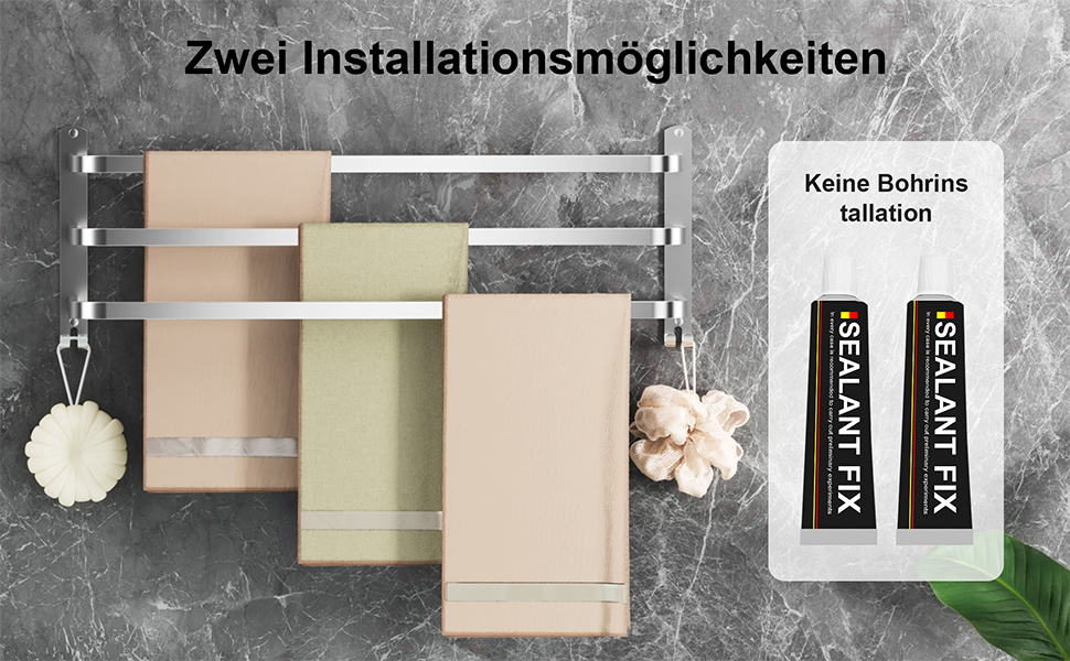 Тримач для рушників 80 см без свердління, срібний, для ванної кімнати та кухні
