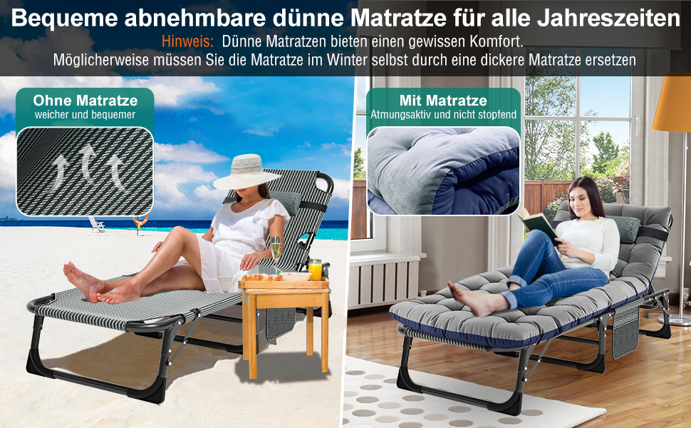 Скромний диван-крісло для відпочинку з матрацом, 200 кг, сірі, з кишенями та регульованою спинкою