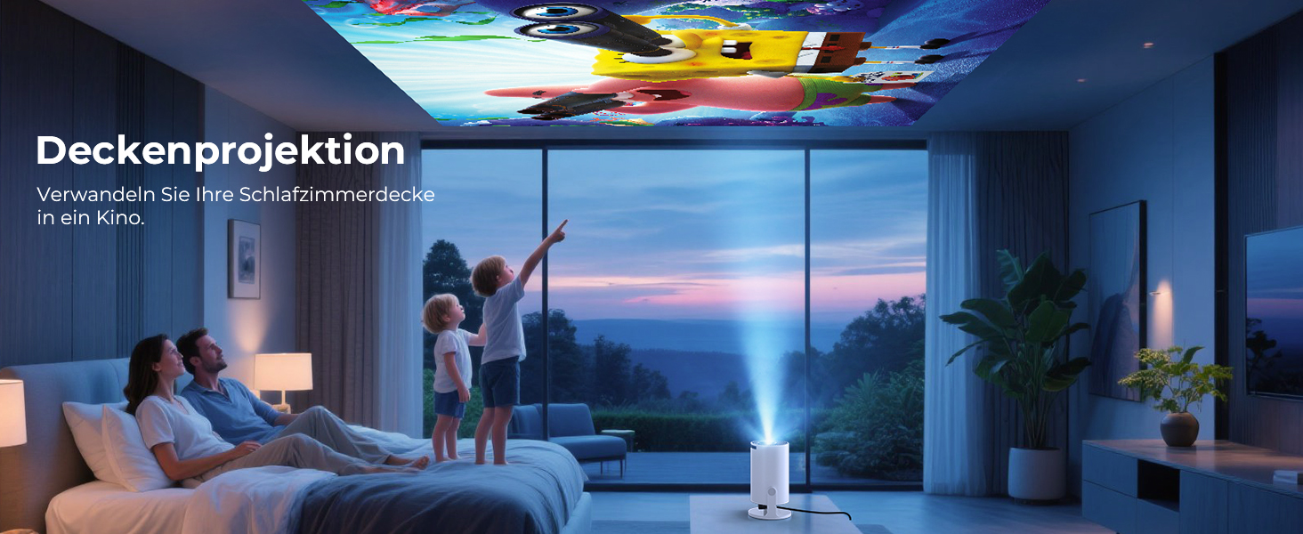 Mini проектор 4K Beamer з Android 14, WiFi 6 та Bluetooth 5.4 – 20000 Люмен, Автокорекція трапеції, Портативний кінотеатр для дому (білий, 15x11x18 см)