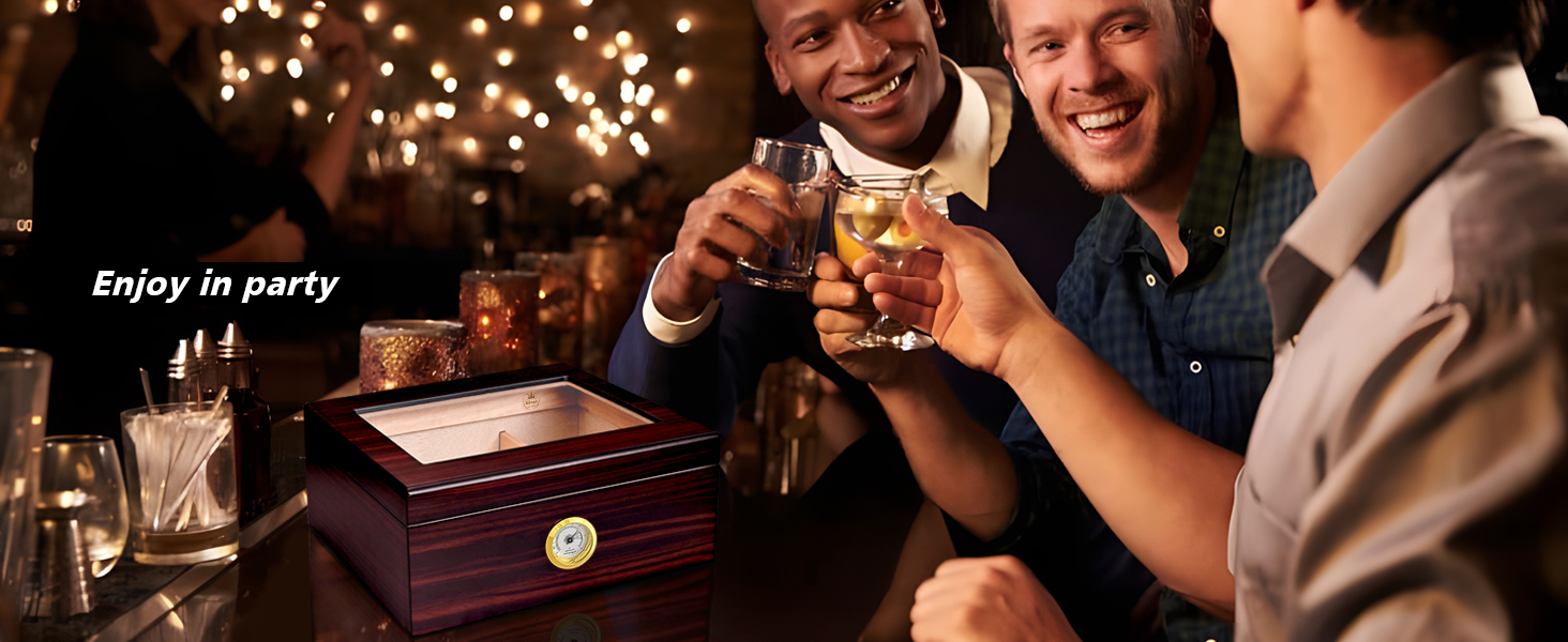 Вологостійкий вологомір для сигар, дерев'яний ящик для сигар з іспанської кедру, вологомір, роздільники, аксесуар для сигар, подарунок для чоловіків (30-50 сигар), чорний