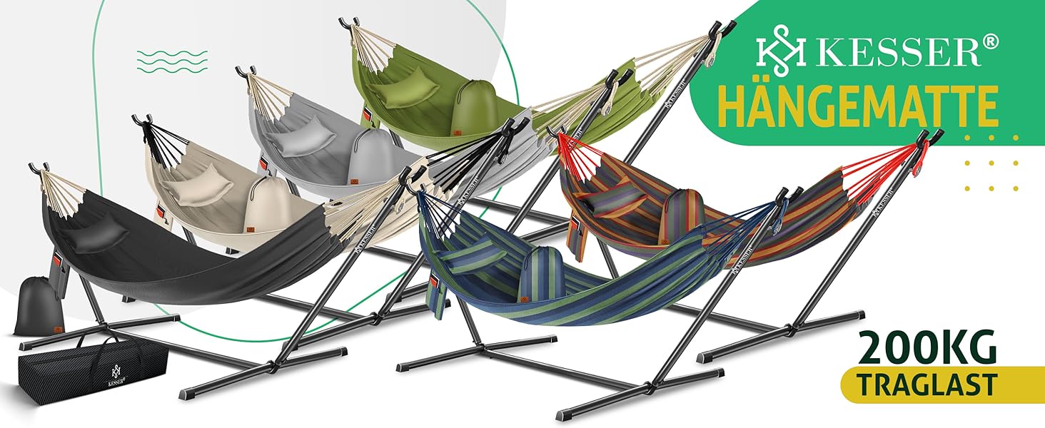 Гамак KESSER® Lake з каркасом для 2 осіб, до 200 кг, для дому та саду, XXL, антрацит. З подушкою, сумкою та мішком.