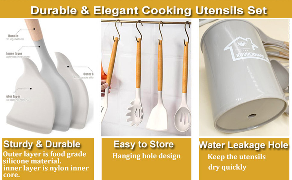 Набір кухонних аксесуарів з силікону, 28 предметів. Набір кухонних помічників, лопатки з підставкою для посуду з антипригарним покриттям, стійкий до високих температур, хакі