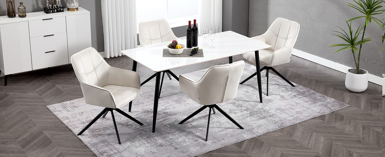 Крісла для їдальні WOLTU (2 шт.) – оббивка з жаккарду та вельвету, з металевими ніжками, для кухні, вітальні, їдальні (Чорний)