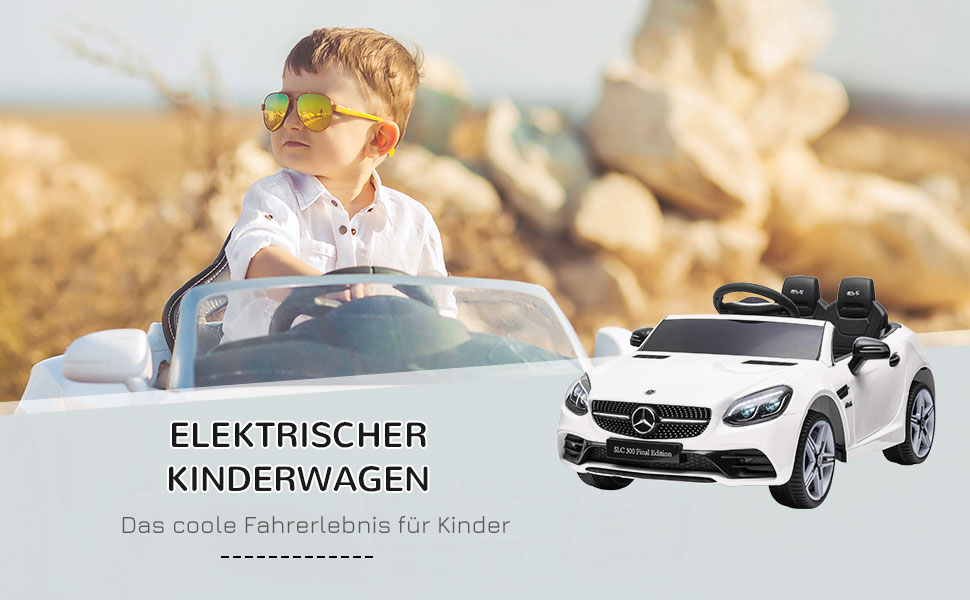 Дитячий електромобіль Mercedes SLC 300 AIYAPLAY 12V з пультом, LED-фарами, ременем безпеки, звуком, для дітей від 3 років, білий