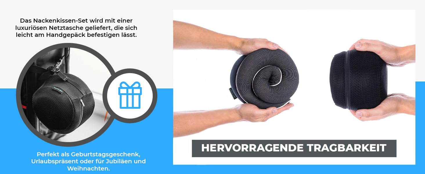 Подушка для шиї ProGlobe, 100% Memory Foam, ортопедична, для подорожей (літак, авто, поїзд), з маскою для сну, сітчаста сумка (темно-сірий)