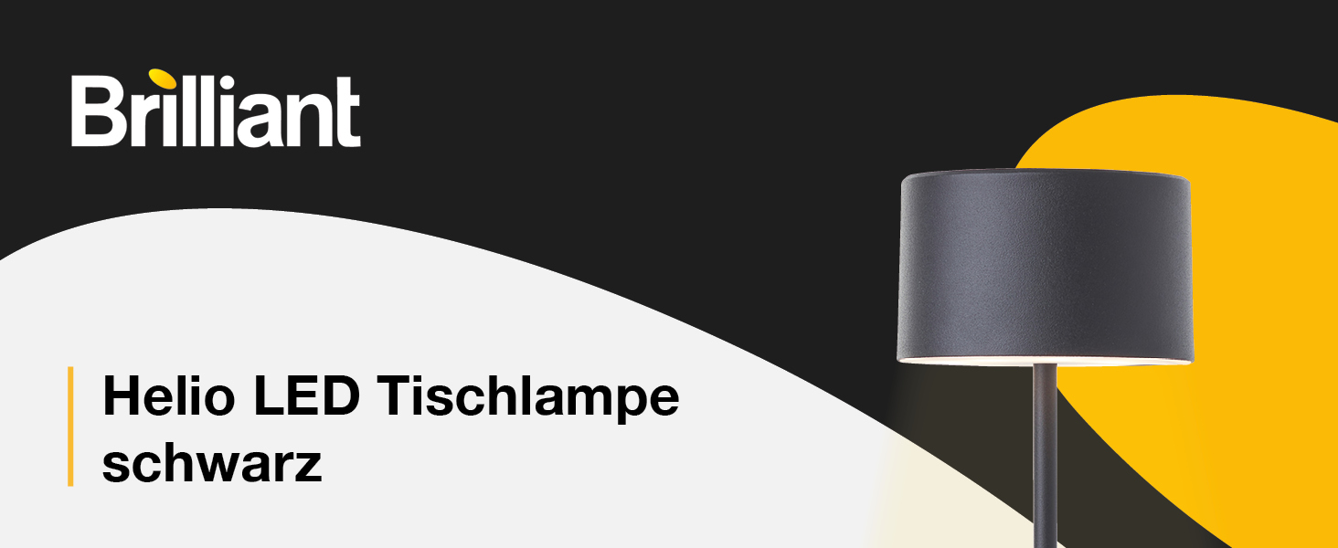 LED настільна лампа Brilliant з диммуванням, акумулятор, сенсорне керування, тепле світло, стильний дизайн, USB-зарядка, чорний колір