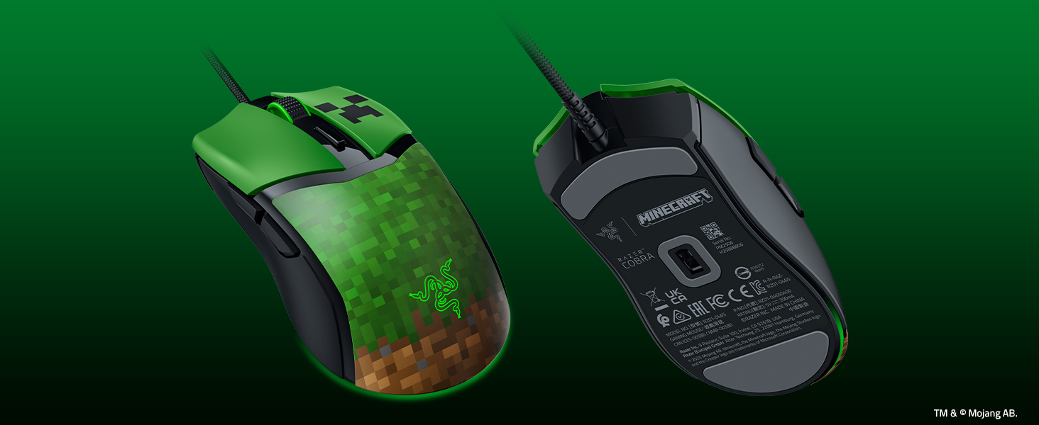 Ігрова миша Razer Cobra Minecraft: легка дротова миша з RGB-підсвіткою Chroma, оптичними перемикачами 3-го покоління, вага 57 г, чорна