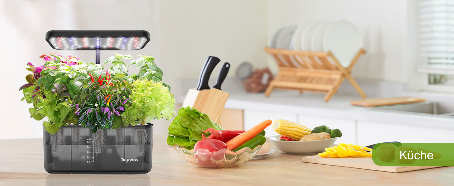 Гідропонна система вирощування: 8 горщиків, 24W LED лампа повного спектру з попередженням про нестачу води | Внутрішній сад для кухні, вітальні, школи | Ідея подарунка для любителів садівництва 8 горщиків - прозоро-чорний