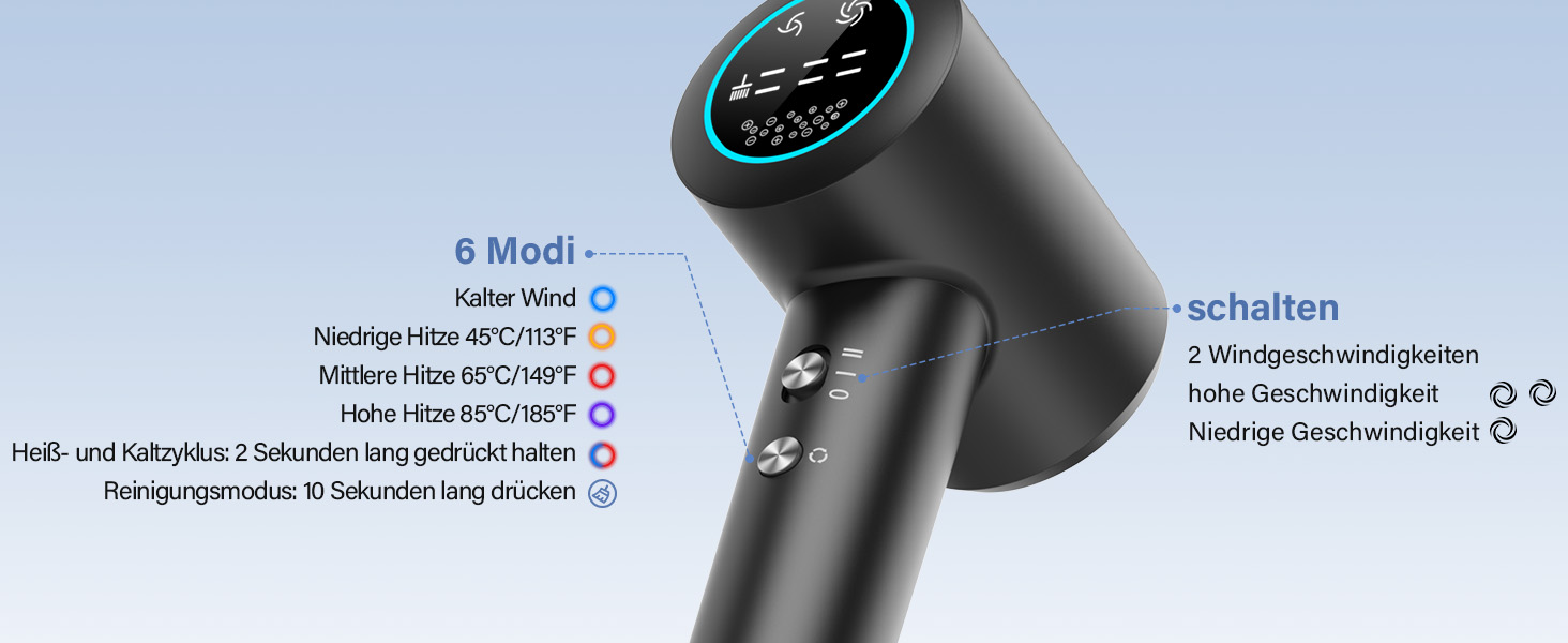 Професійний фен для волосся з дифузором, безщітковий мотор 110 000 об/хв, 400 млн плазмових іонів, низький рівень шуму 57дБ, чорний
