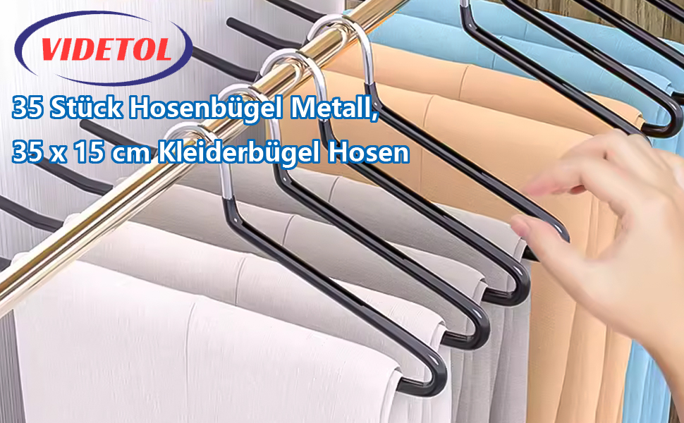 Вішалки для штанів VIDETOL, 35 шт., метал, 35x15 см, неслизькі, для джинсів, штанів, рушників, костюмних штанів