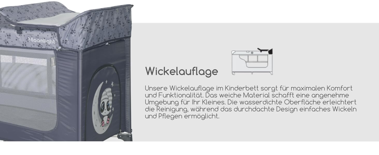 Дитяче ліжечко та манеж Lorelli 3 в 1, Moonlight 2 рівні з боковим входом, ліжечко від народження до 15 кг, складне дитяче дорожнє ліжечко зі вставкою для новонародженого, пеленальним килимком, коліщатками та сумкою, (сірий/світло-сірий)