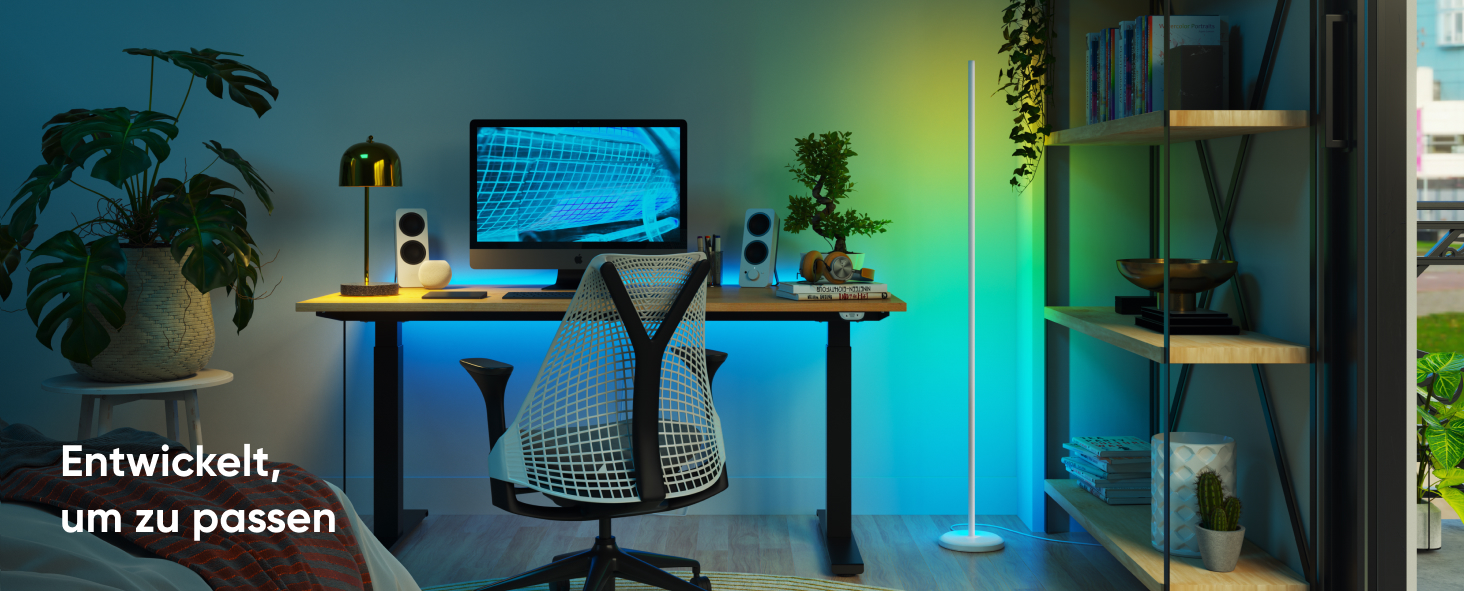 Наноліф Matter Розумна Підлогова Лампа Біла, RGB IC LED, Диммер, Музичний Синхронізація, 1700lm, Управління через Додаток та Голос (Alexa, Apple HomeKit), Декоративне Освітлення для Спальні та Геймінгу