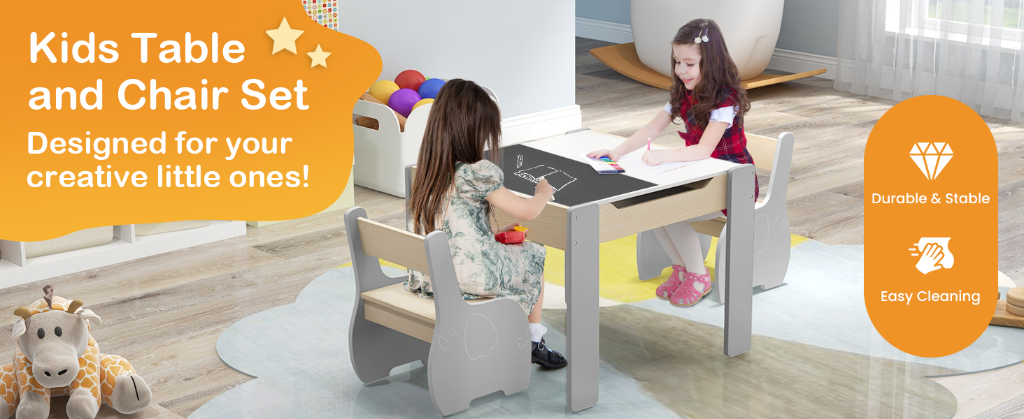 Дитячий стіл і стільці LIFEZEAL: комплект з місцем для зберігання, сірий