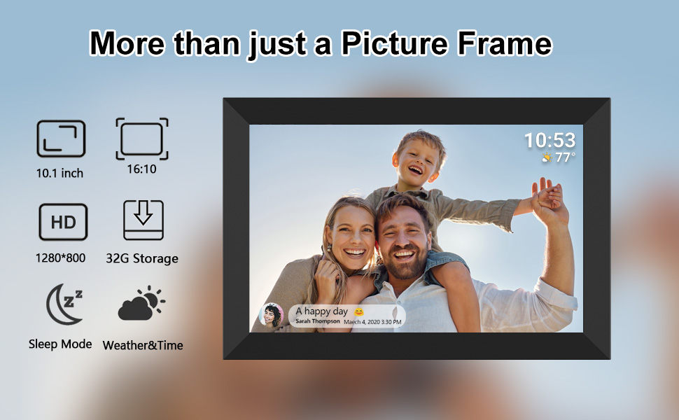 Цифровий фоторамка FRAMEO з Wi-Fi, 32GB, 10.1 дюйма, сенсорний екран, автоповорот, датчик руху, додаток Frameo